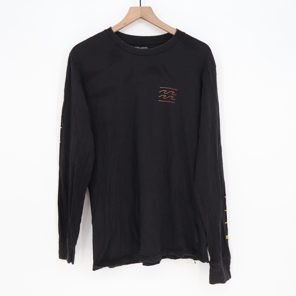 Billabong T-Shirt Mens XL Core Fit T-Grand Black Long Sleeve Graphic Wave Good
